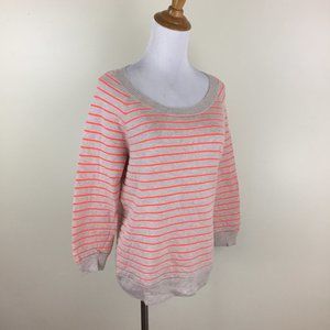 MADEWELL Beige Neon Orange Striped Round Collar Knit Sweater